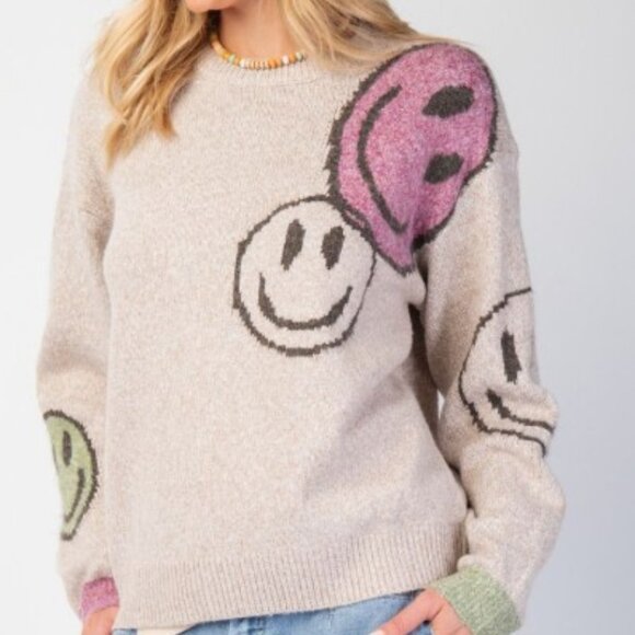 SWEATER PULLOVER - SMILEY FACE KNIT - Picture 1 of 4